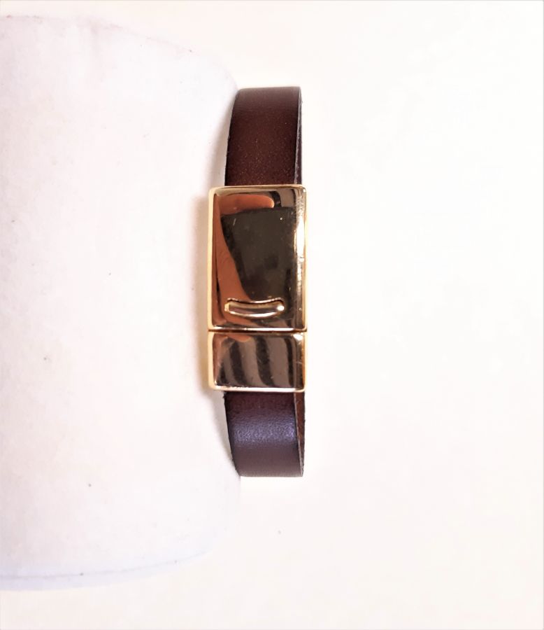 Bracelet cuir vachette marron fermoir magnétique