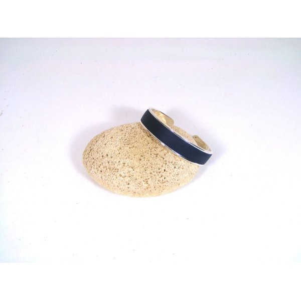 Bracelet jonc métal et cuir, coloris bleu.