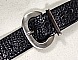 Ceinture fine pour Elle, cuir noir, boucle m&eacute;tal bross&eacute;