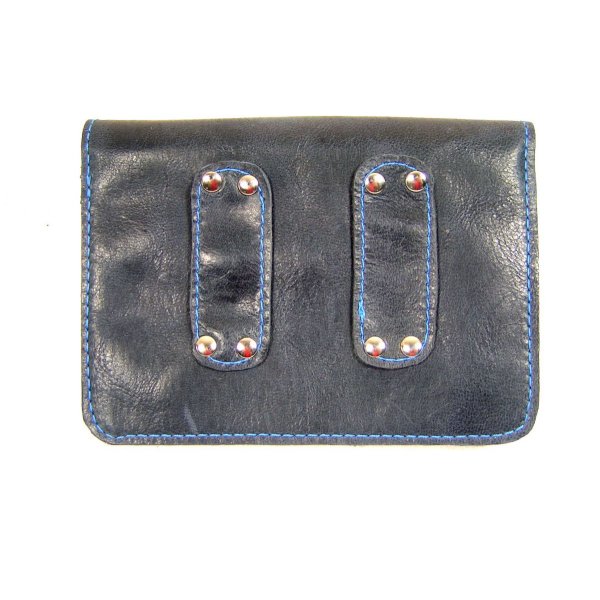 Portefeuille ceinture cuir vachette coloris bleu marine.