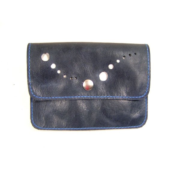 Portefeuille ceinture cuir vachette coloris bleu marine.