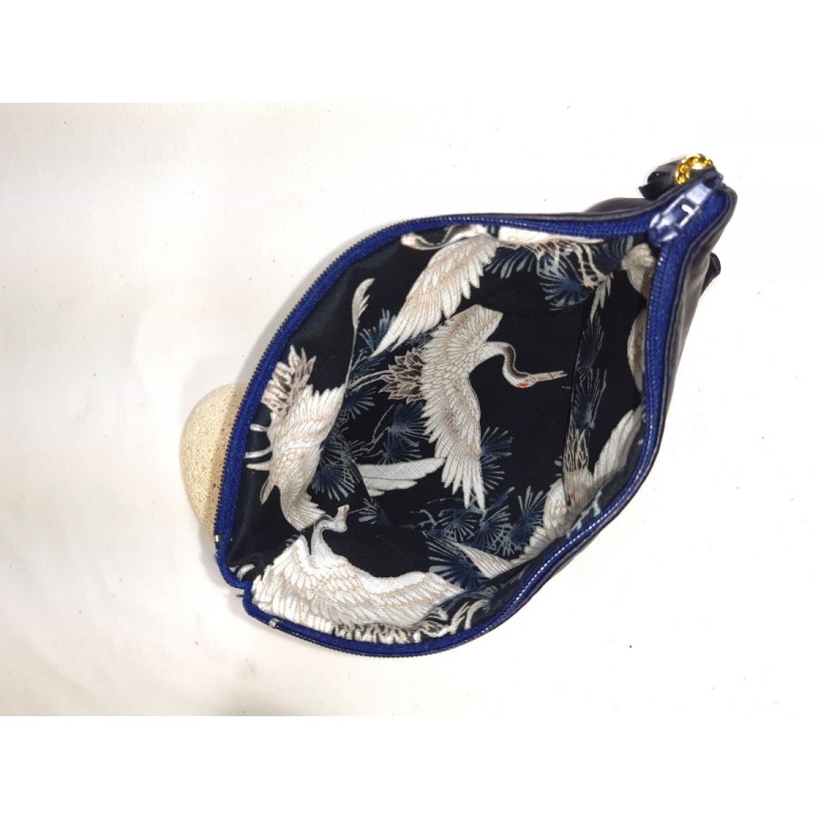 Pochette cuir agneau plongé bleu marine