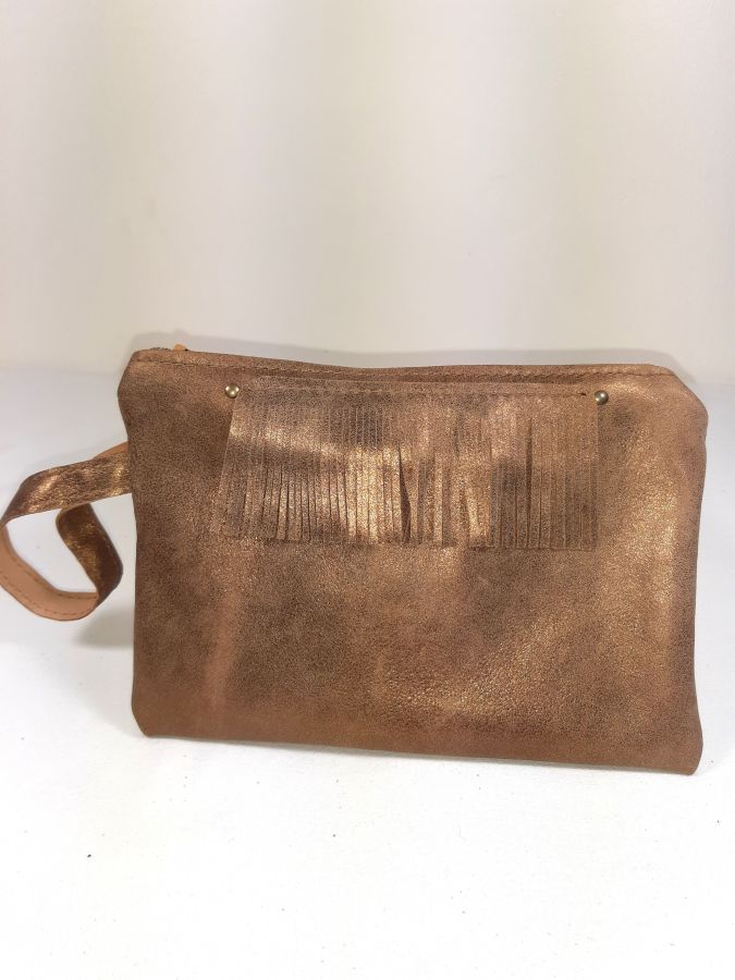 Pochette de sac ou de soirée cuir de chèvre coloris bronze