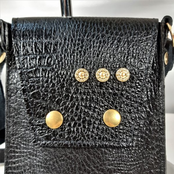 Pochette pour smartphone cuir de vachette imprimé, coloris noir.
