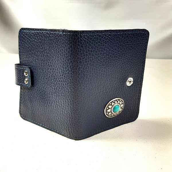 Porte cartes, porte papiers cuir de vachette coloris bleu marine