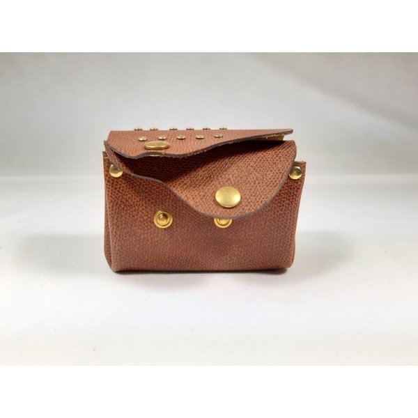 Porte-monnaie rétro cuir de vachette grainé coloris noisette