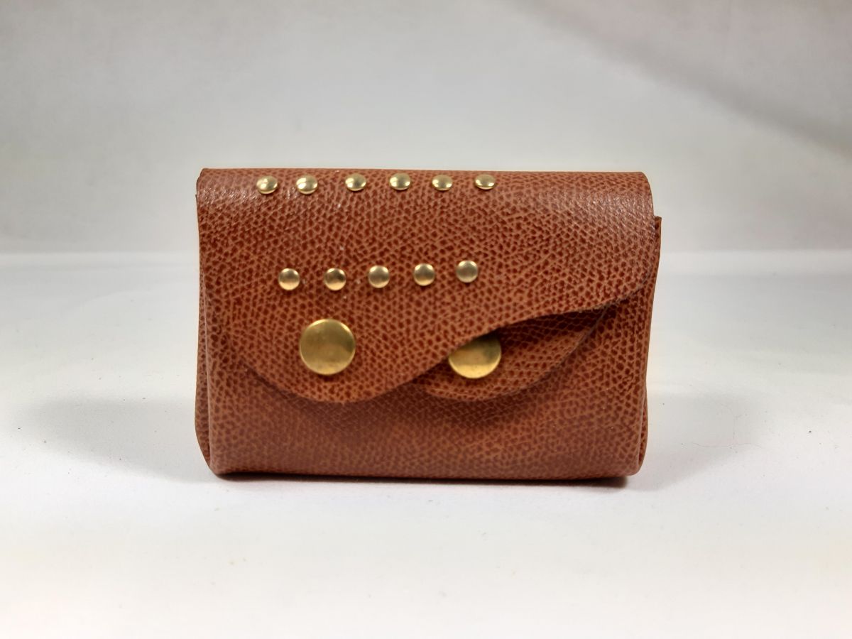 Porte-monnaie rétro cuir de vachette grainé coloris noisette