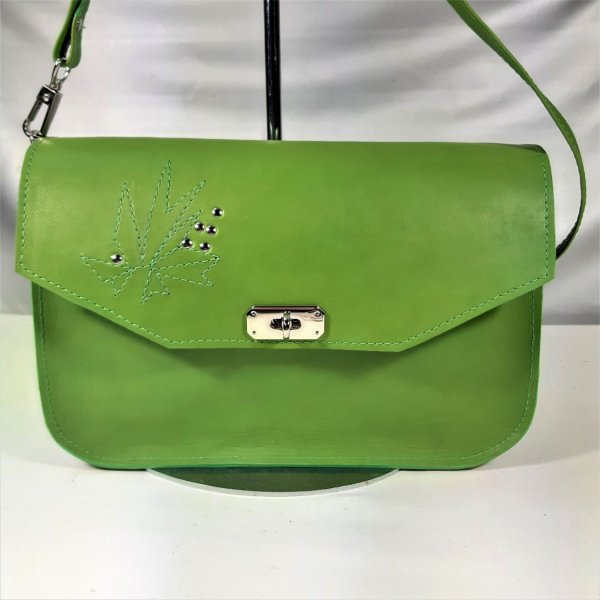 Sac "baguette" cuir de vachette lisse coloris vert