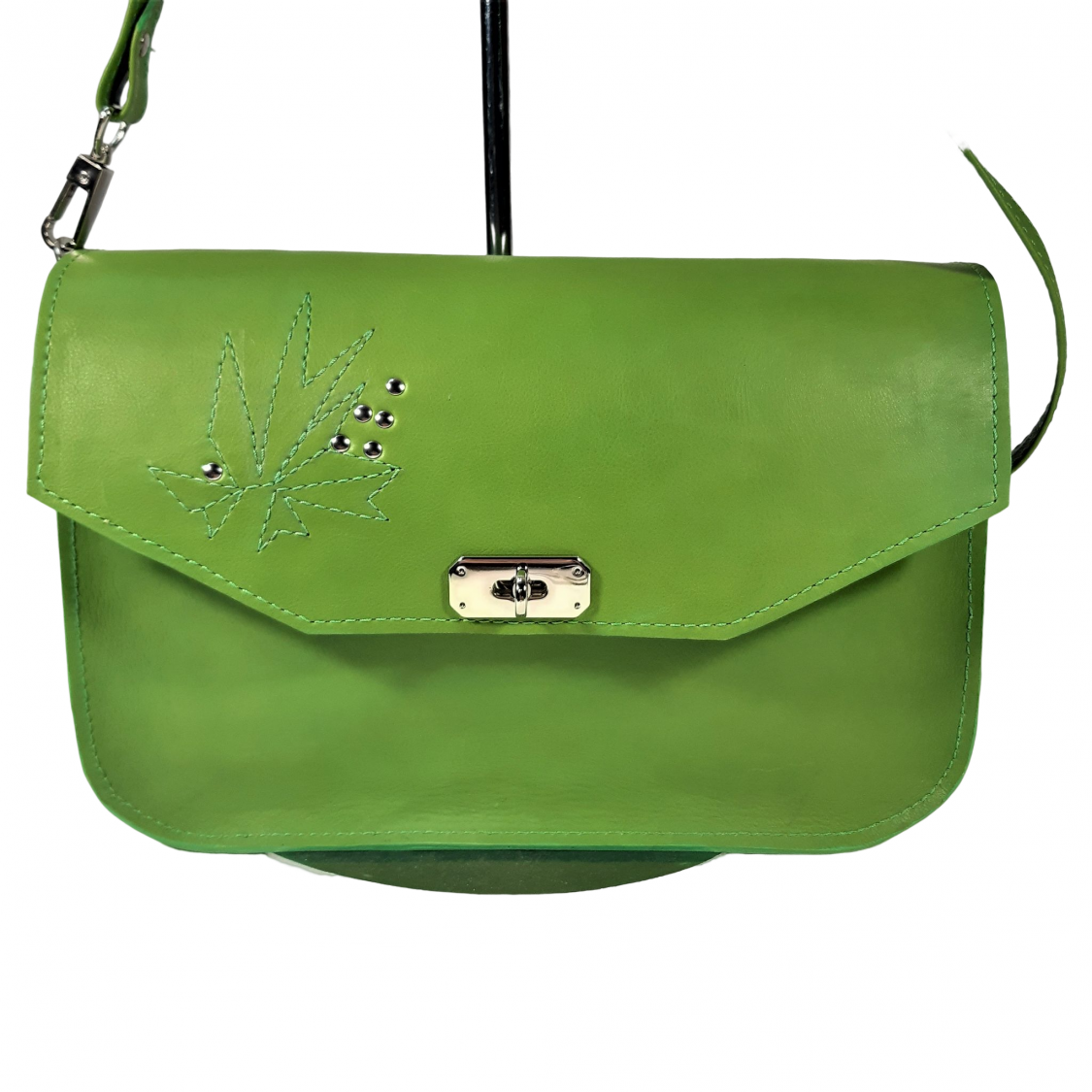 Sac "baguette" cuir de vachette lisse coloris vert