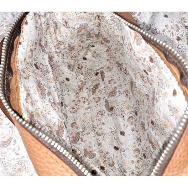 Sac cuir vachette avec fermeture à glissière coloris brun beige.