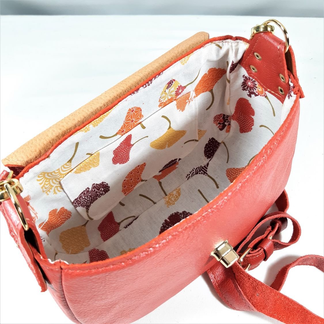 Sac en cuir de vachette lisse coloris orange