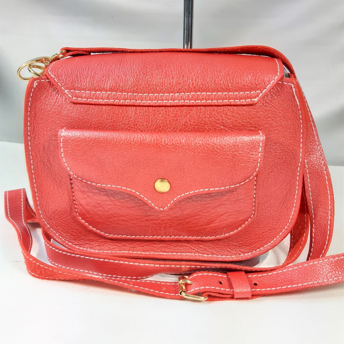 Sac en cuir de vachette lisse coloris orange