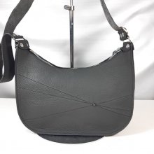 Sac demi lune zippé cuir de vachette gris